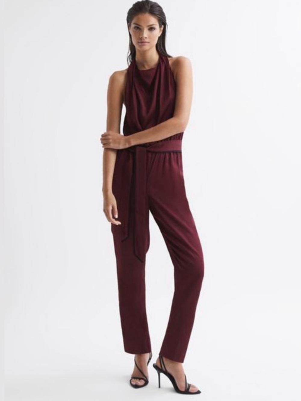 NWT REISS Frida Waist Tie Jumpsuit, Burgundy, Size 10